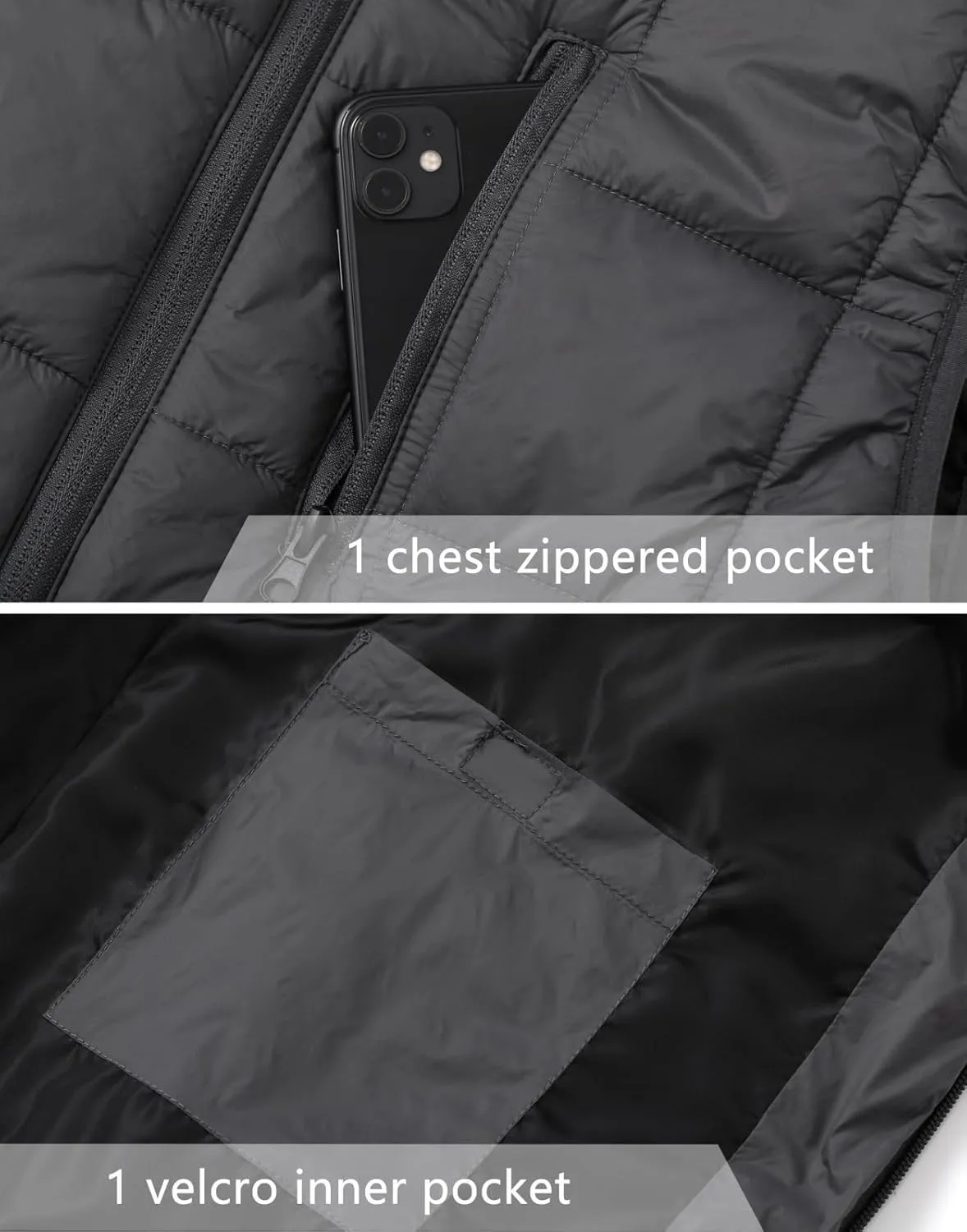 Vcansion Men's Outdoor Quilted Puffer Vest Stand Collar Lightweight Down Sleeveless Jacket Padded Vest