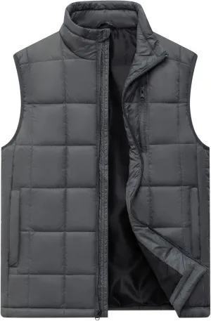 Vcansion Men's Outdoor Quilted Puffer Vest Stand Collar Lightweight Down Sleeveless Jacket Padded Vest