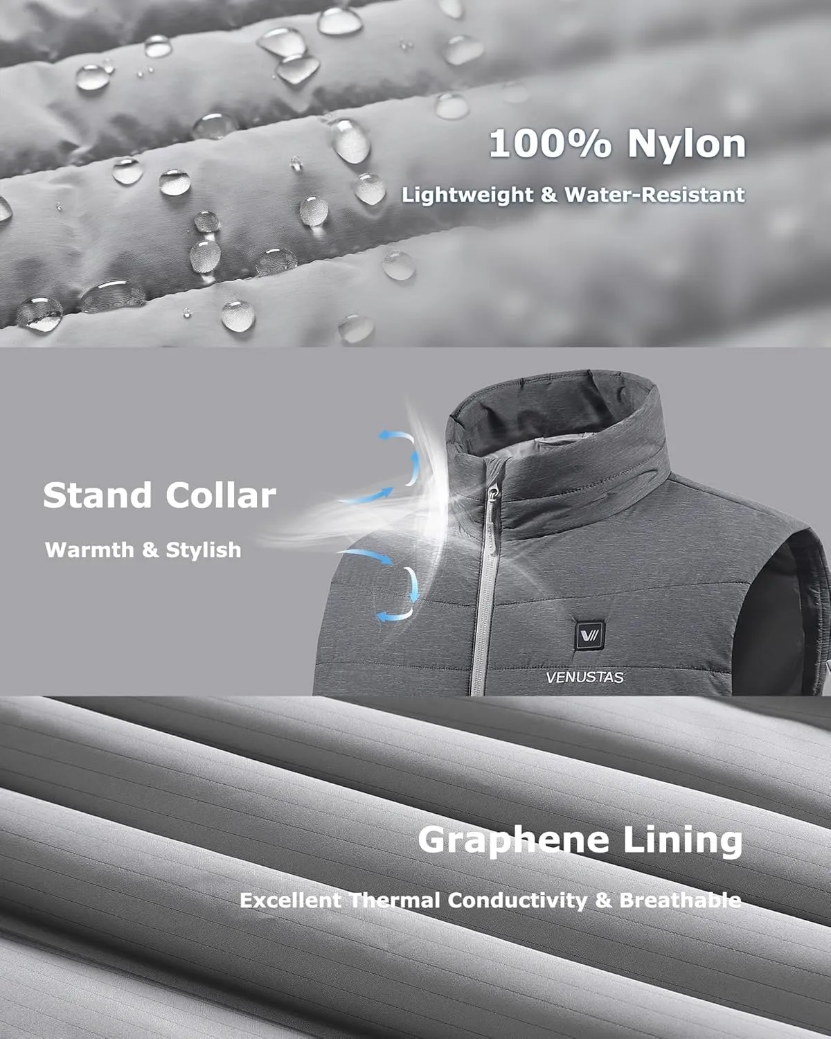 Venustas Men's Heated Vest with Battery, Up to 20 Hours of Warmth, Winter Quilted Vest for Outdoor