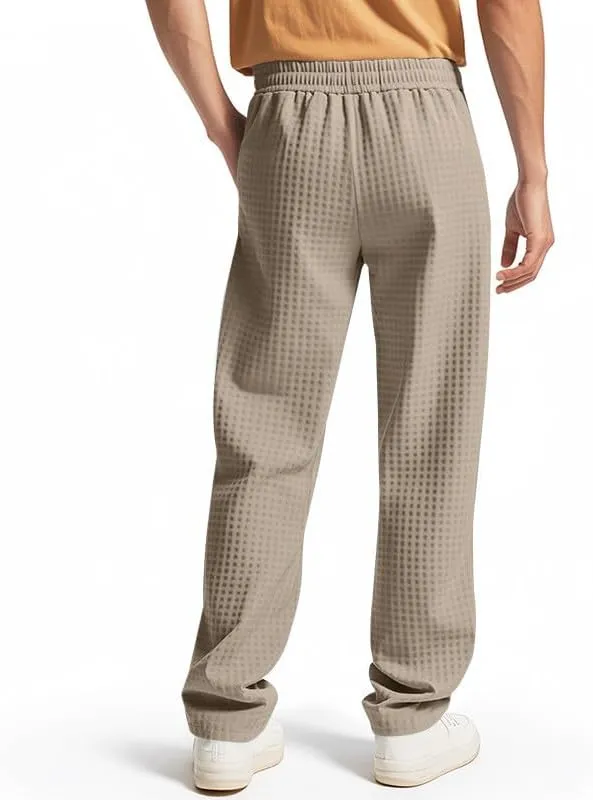 Waffle Pants for Men Plus Size Drawstring Elastic Waist Trousers with Pockets Summer Loose Lightweight Beach Pant