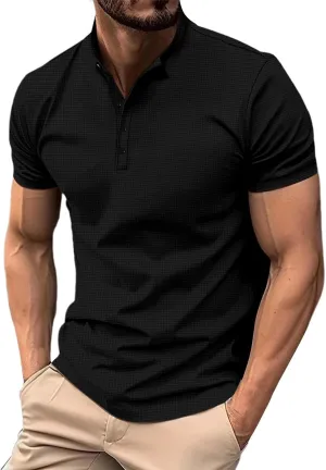 Waffle Polo Shirt for Men, Blade Collar Golf Polo Shirts 2024 Pique Short Sleeve Casual Classic Cotton Tee Shirts
