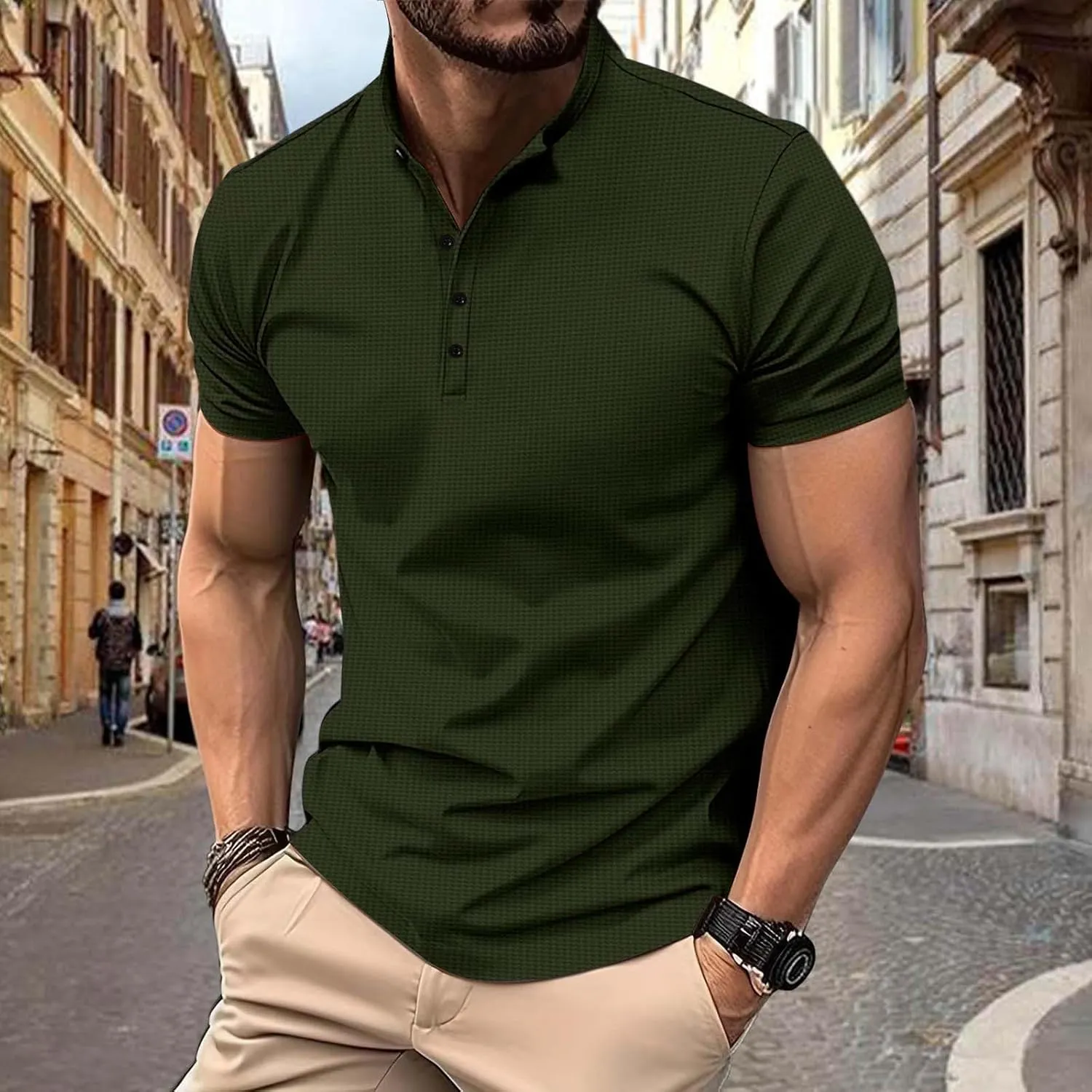 Waffle Polo Shirt for Men, Blade Collar Golf Polo Shirts 2024 Pique Short Sleeve Casual Classic Cotton Tee Shirts