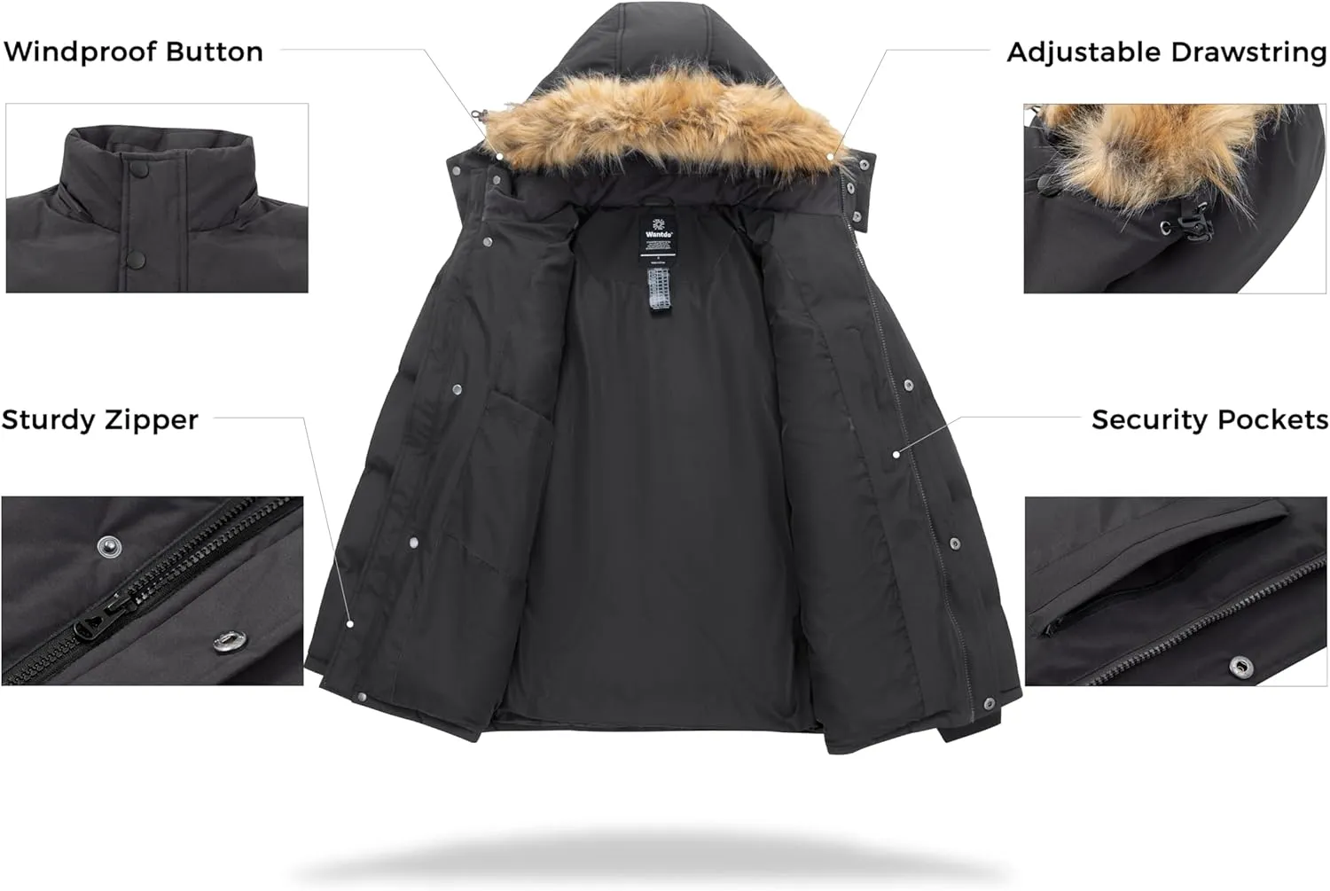 wantdo Men's Hooded Winter Coat Waterproof Puffer Jacket Warmth Winter Jacket