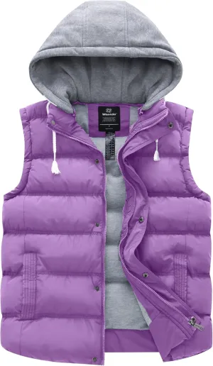 wantdo Women's Quilted Puffer Vest Thicken Warm Winter Coat with Removable Hood