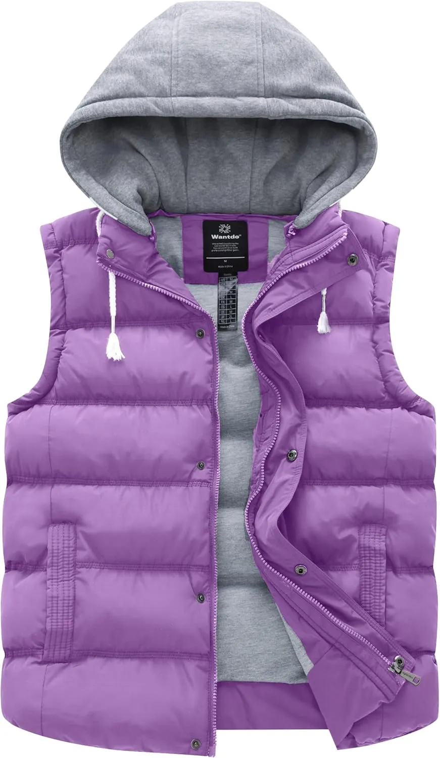 wantdo Women's Quilted Puffer Vest Thicken Warm Winter Coat with Removable Hood