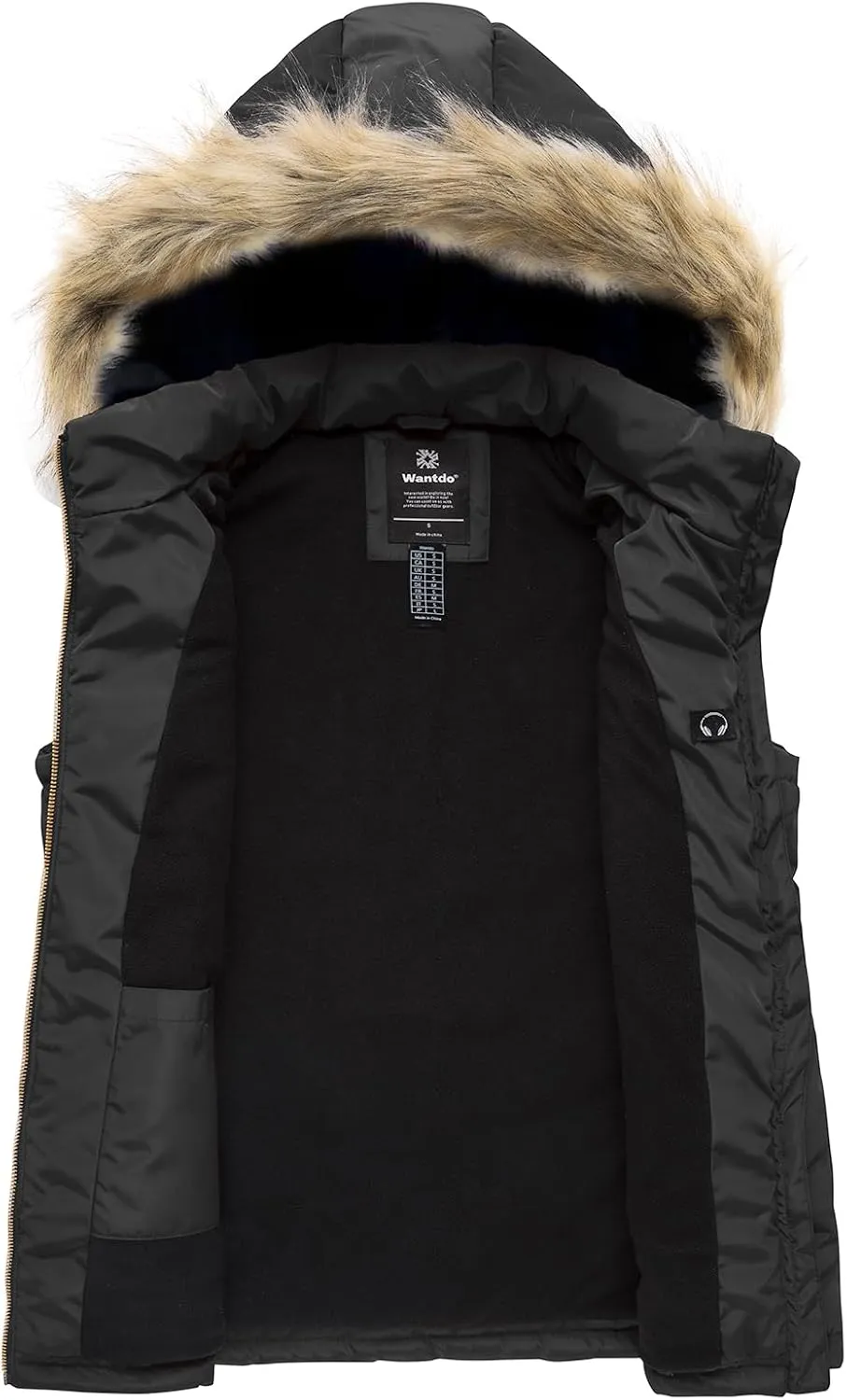 wantdo Women's Thicken Winter Vest Warm Puffer Vest with Removable Fur Hood