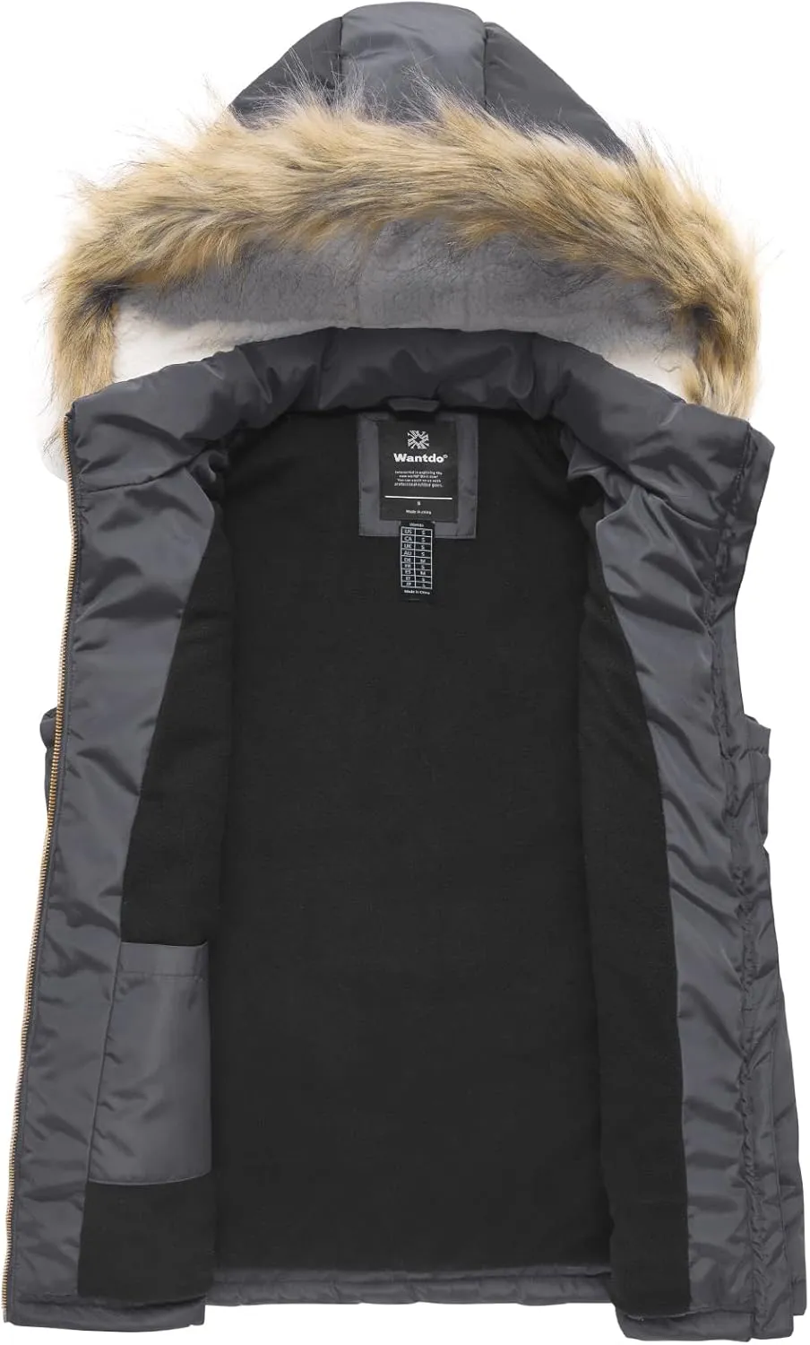 wantdo Women's Thicken Winter Vest Warm Puffer Vest with Removable Fur Hood