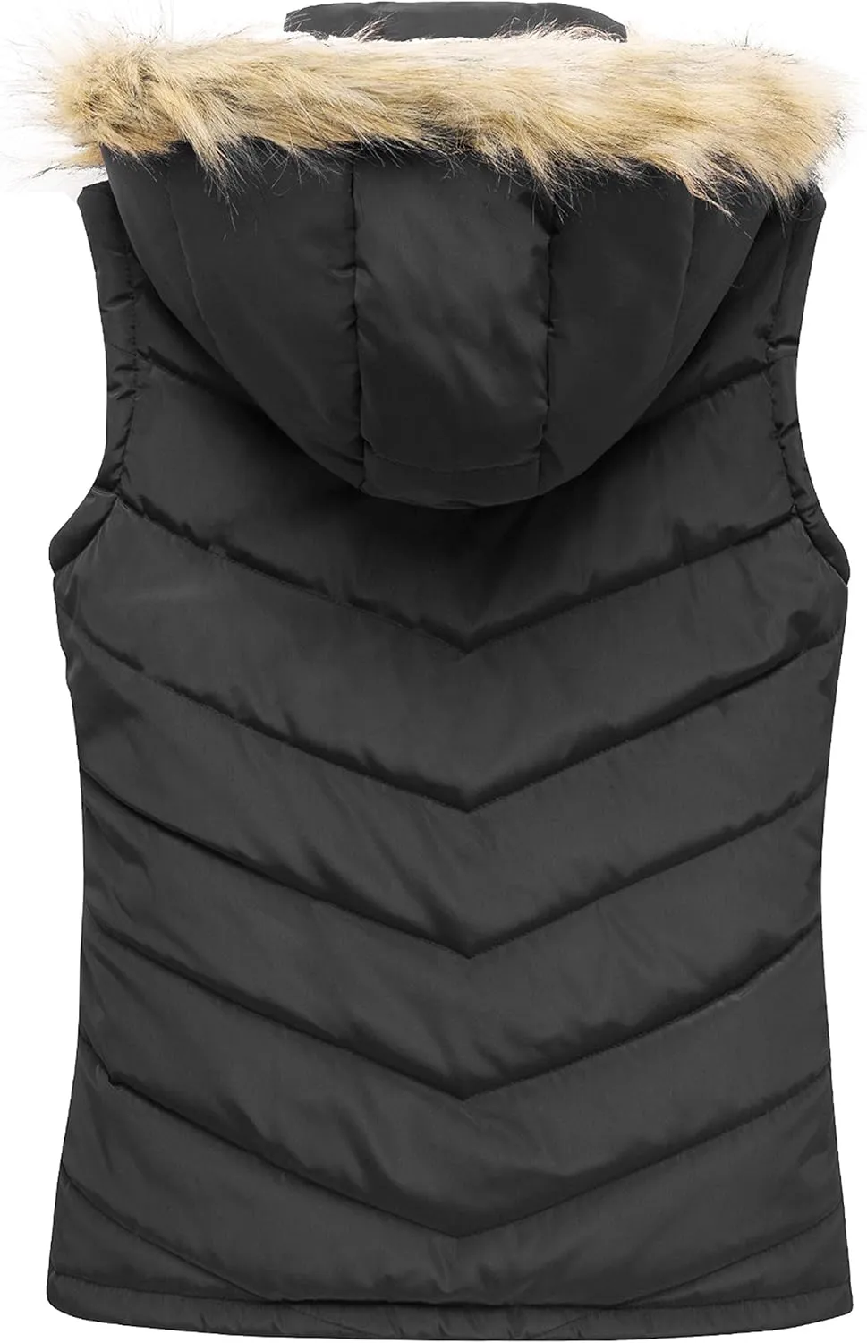 wantdo Women's Thicken Winter Vest Warm Puffer Vest with Removable Fur Hood