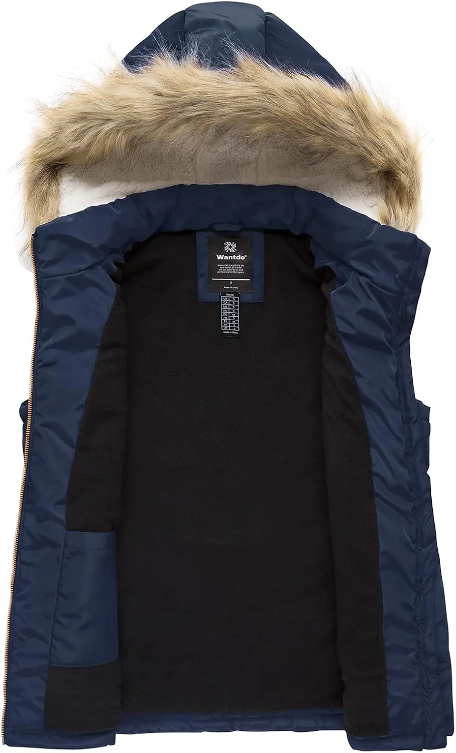 wantdo Women's Thicken Winter Vest Warm Puffer Vest with Removable Fur Hood