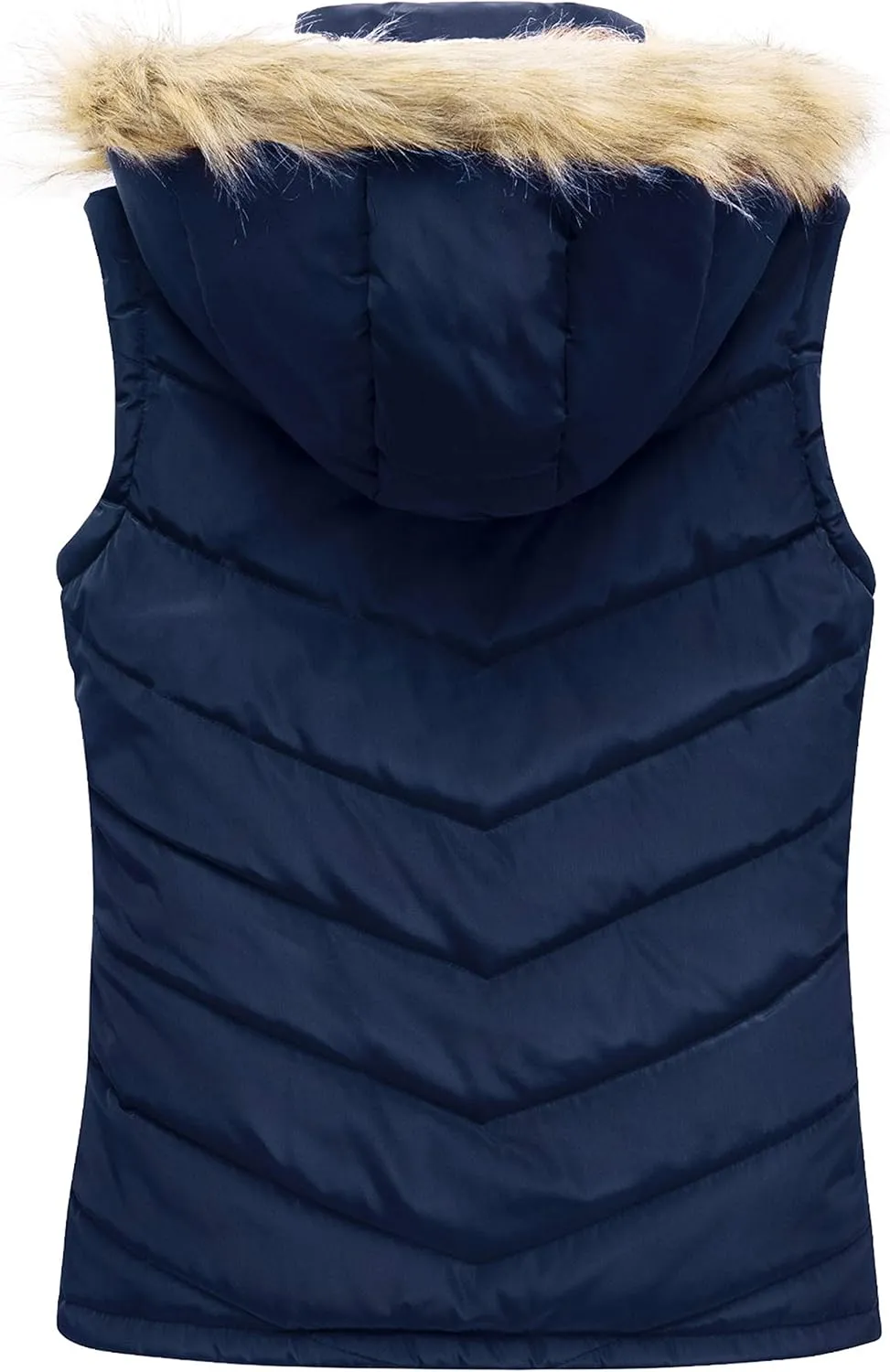 wantdo Women's Thicken Winter Vest Warm Puffer Vest with Removable Fur Hood
