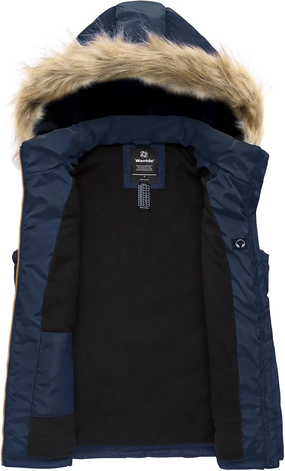 wantdo Women's Thicken Winter Vest Warm Puffer Vest with Removable Fur Hood
