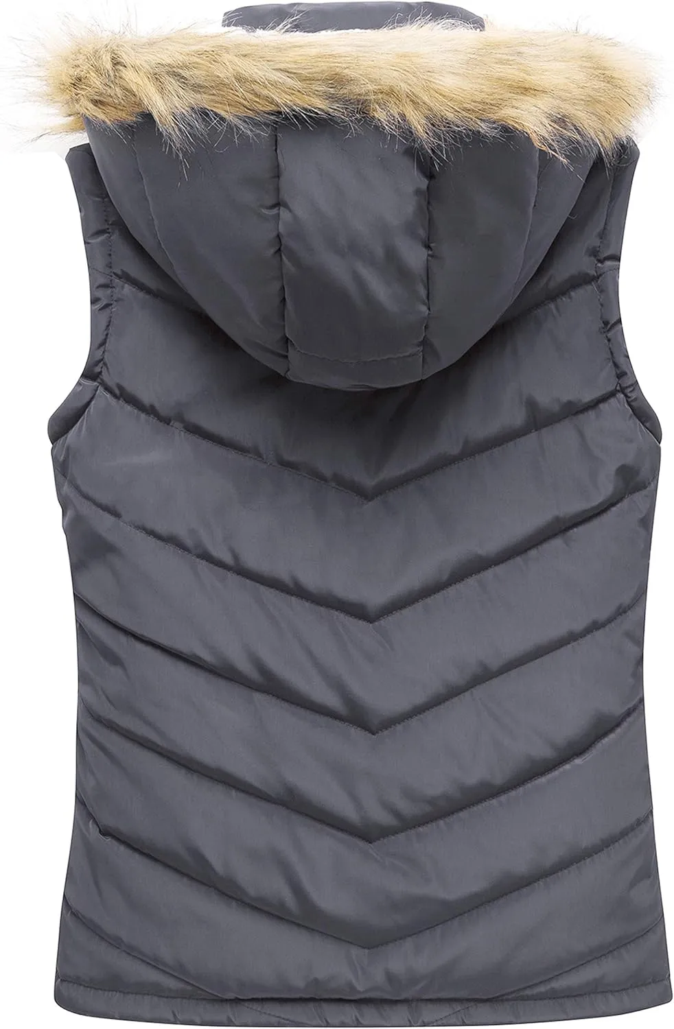 wantdo Women's Thicken Winter Vest Warm Puffer Vest with Removable Fur Hood