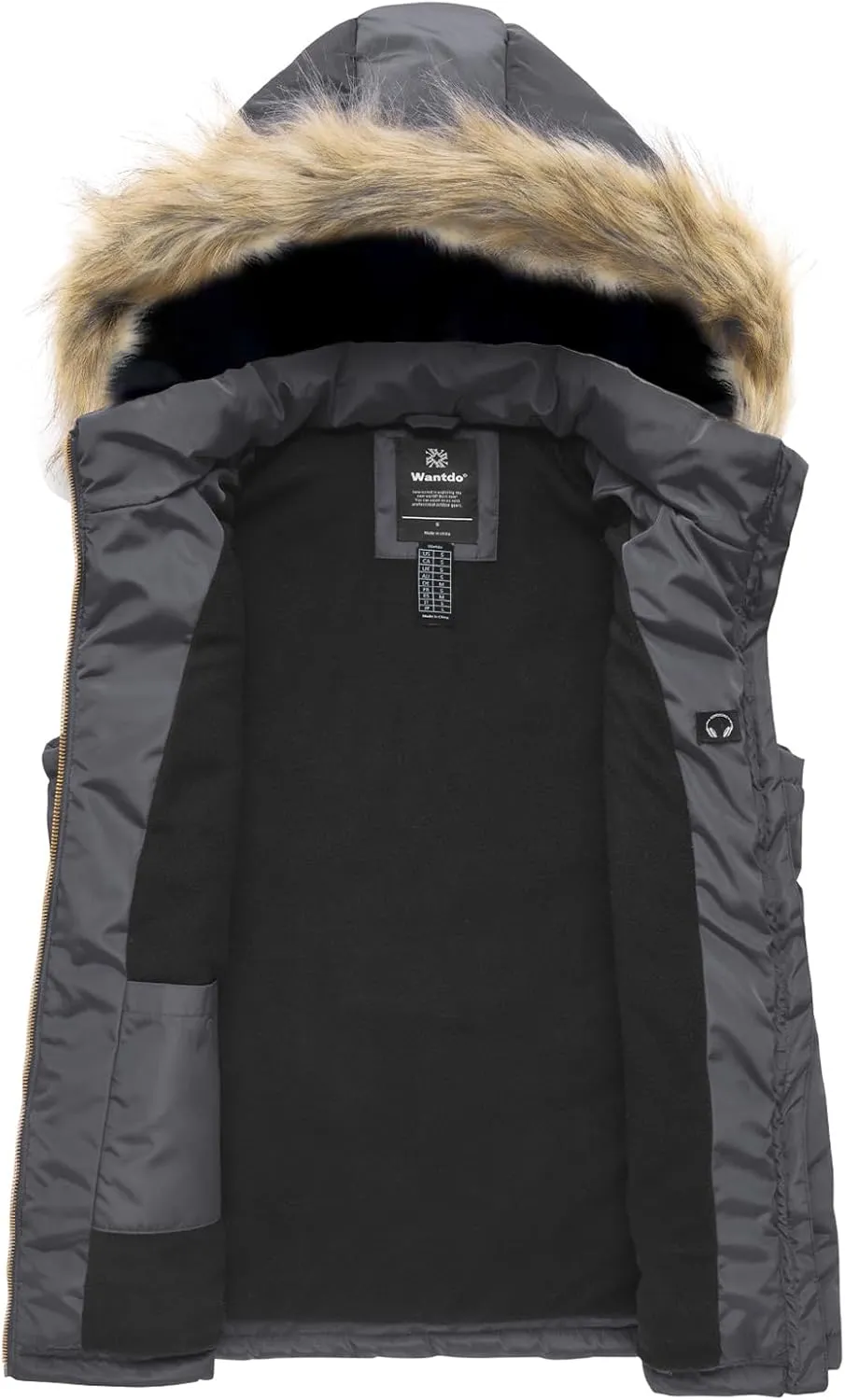 wantdo Women's Thicken Winter Vest Warm Puffer Vest with Removable Fur Hood