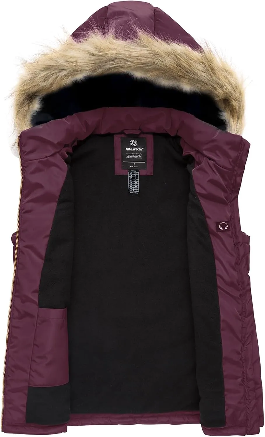 wantdo Women's Thicken Winter Vest Warm Puffer Vest with Removable Fur Hood