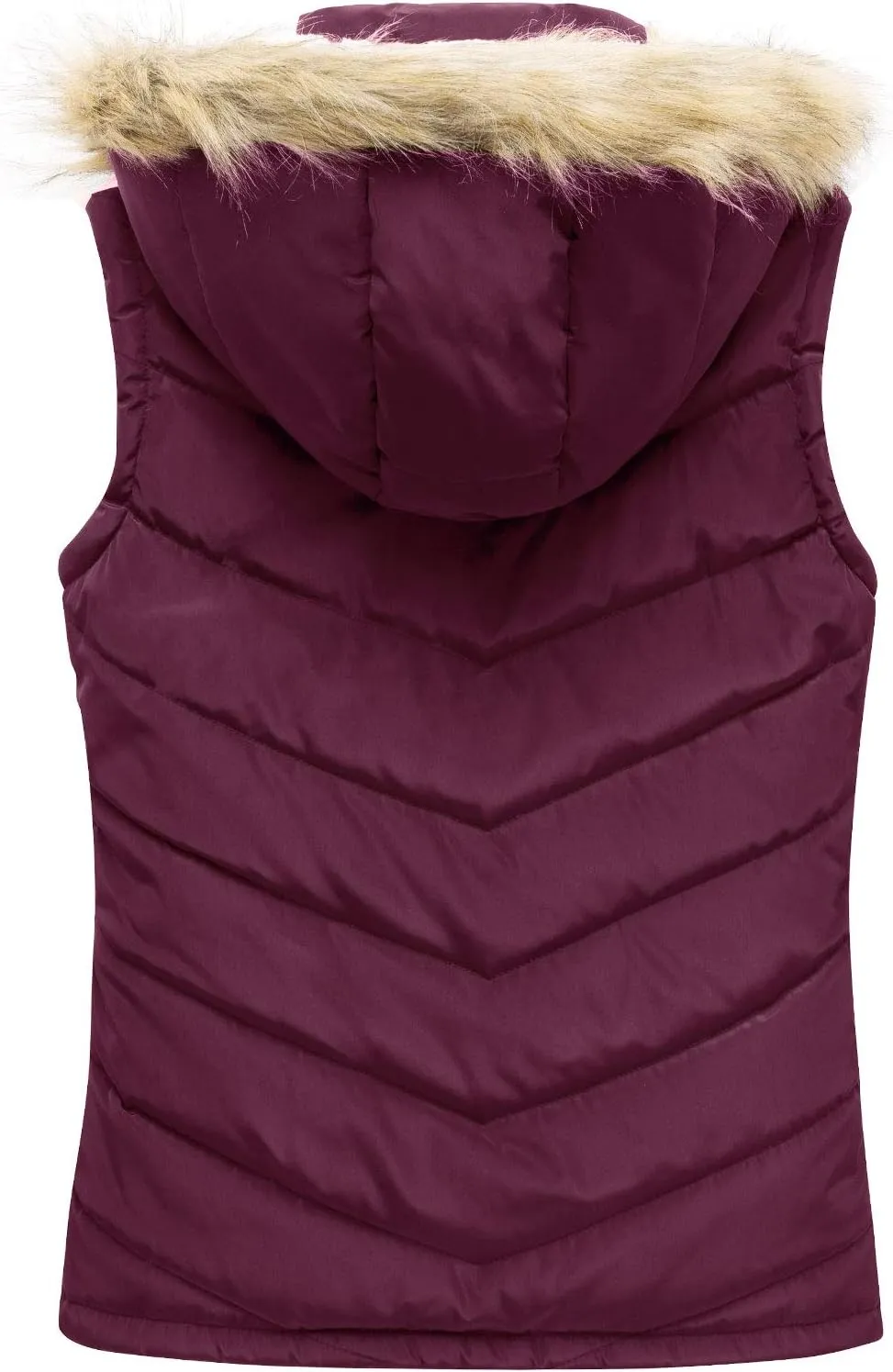 wantdo Women's Thicken Winter Vest Warm Puffer Vest with Removable Fur Hood