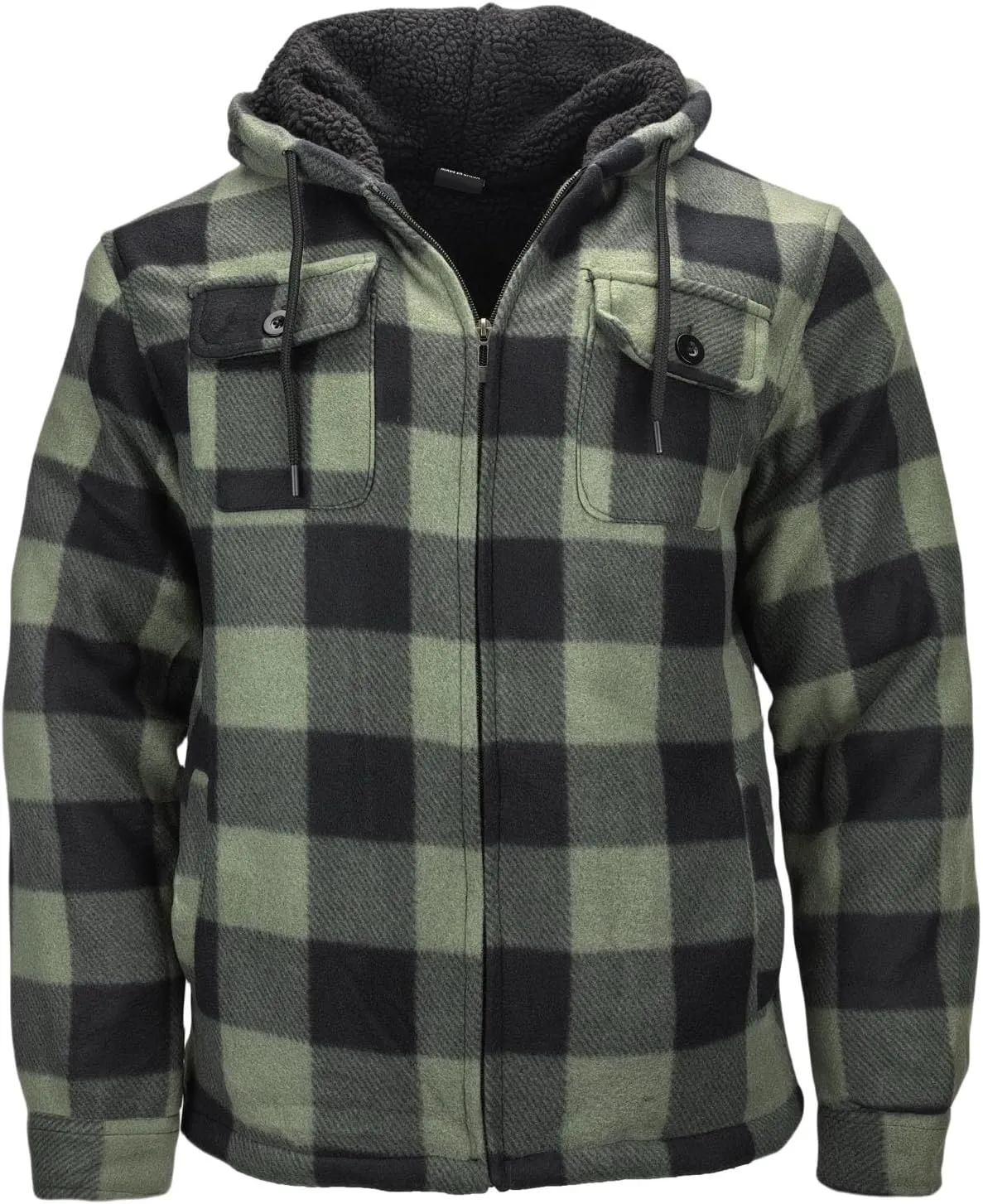 Warm Winter Coats for Men, Flannel Fleece Jackets With Hood Zip Up Heavyweight Hoodie Plaid Thick Sweatshirt
