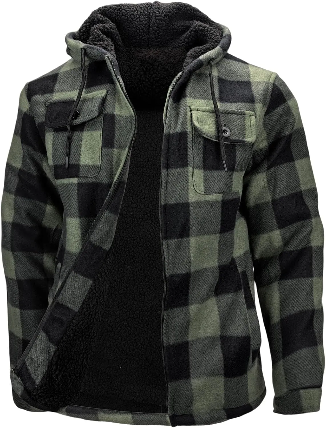 Warm Winter Coats for Men, Flannel Fleece Jackets With Hood Zip Up Heavyweight Hoodie Plaid Thick Sweatshirt