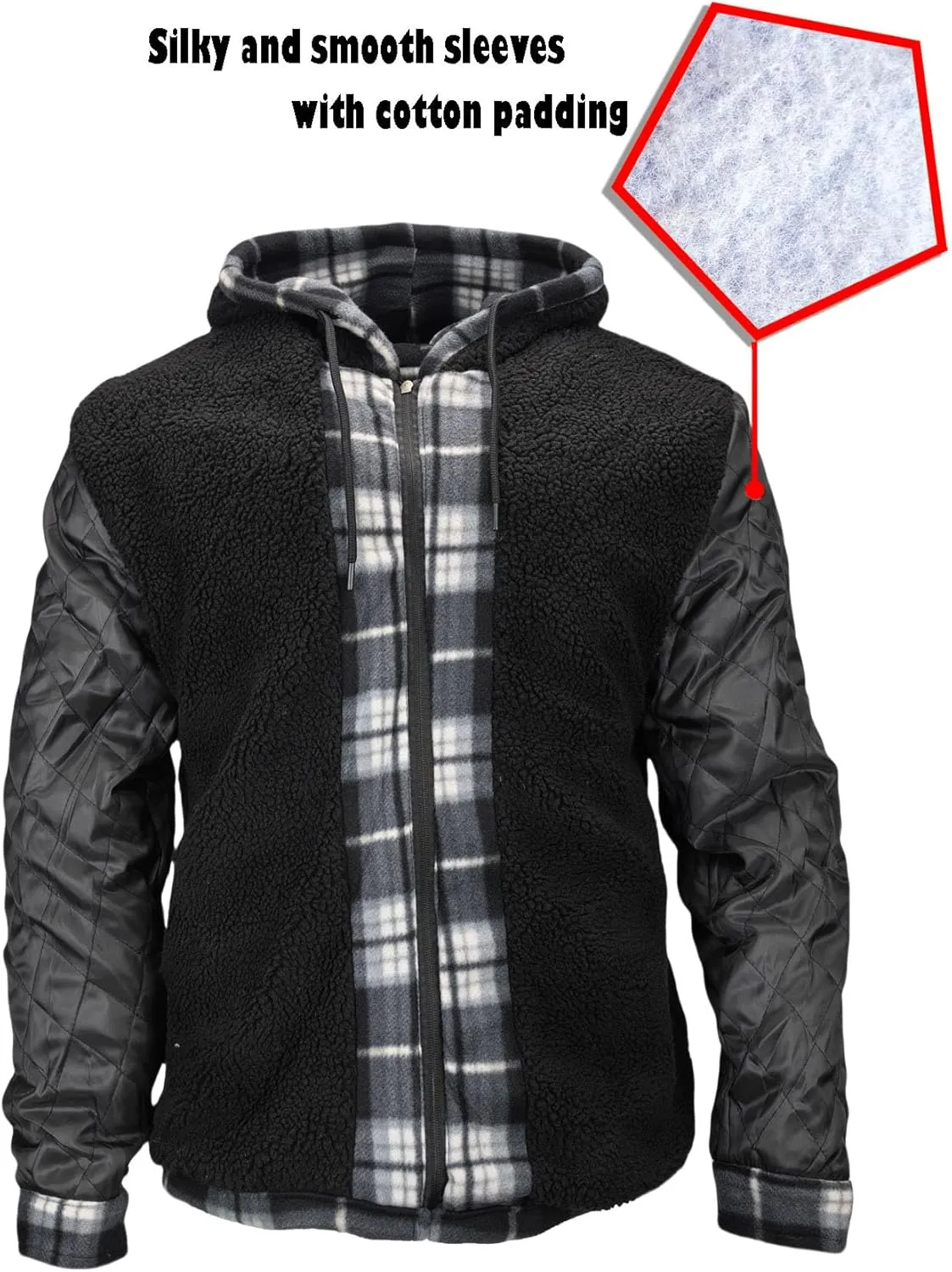 Warm Winter Coats for Men, Flannel Fleece Jackets With Hood Zip Up Heavyweight Hoodie Plaid Thick Sweatshirt