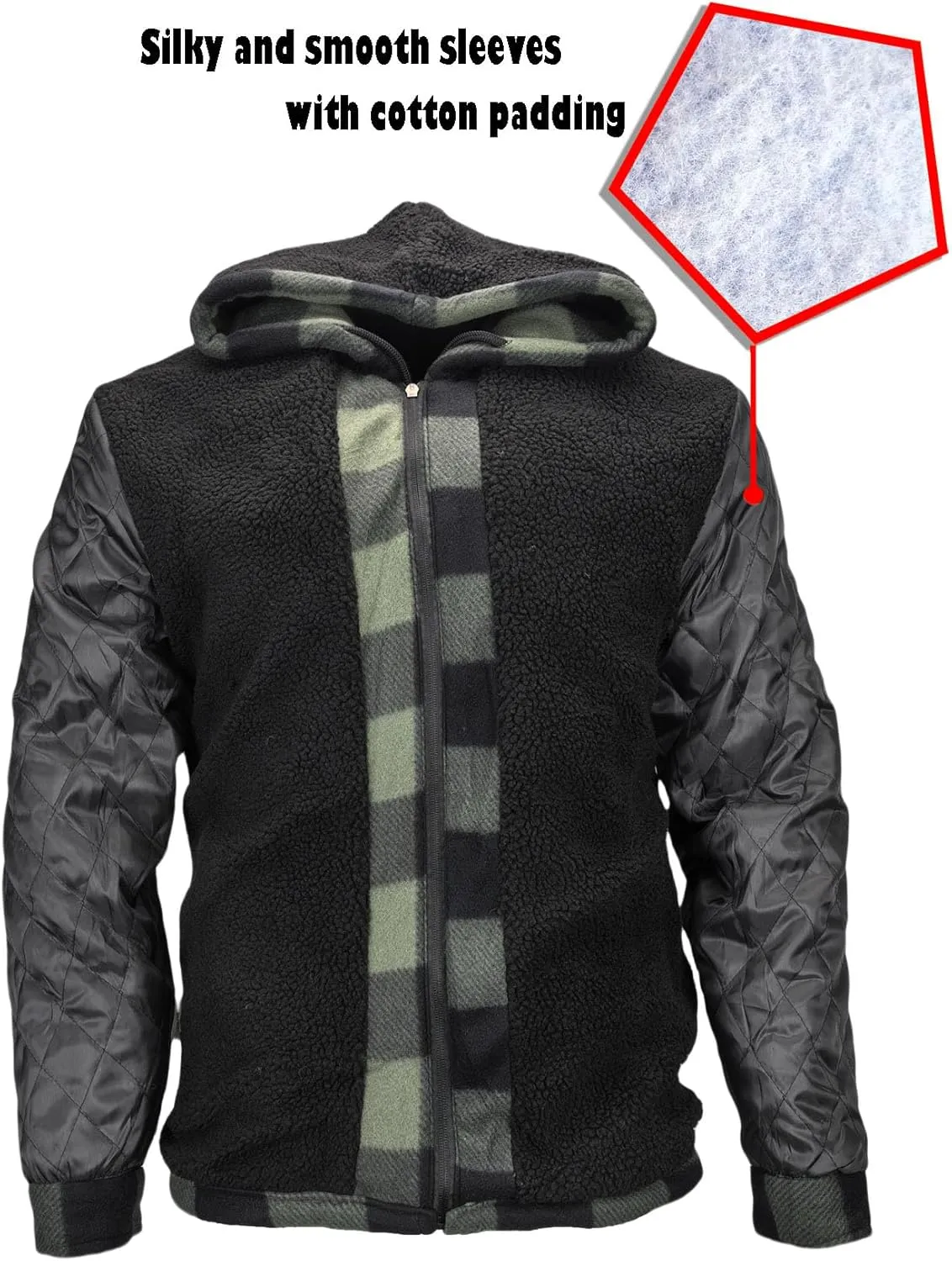 Warm Winter Coats for Men, Flannel Fleece Jackets With Hood Zip Up Heavyweight Hoodie Plaid Thick Sweatshirt