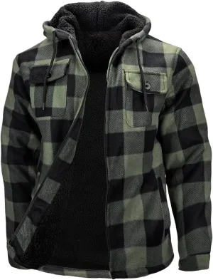 Warm Winter Coats for Men, Flannel Fleece Jackets With Hood Zip Up Heavyweight Hoodie Plaid Thick Sweatshirt