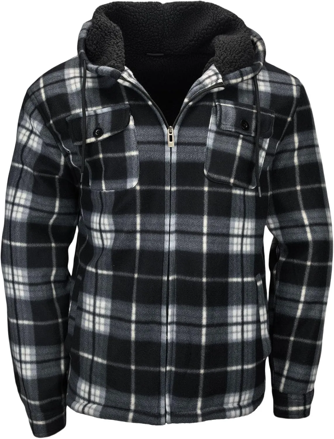 Warm Winter Coats for Men, Flannel Fleece Jackets With Hood Zip Up Heavyweight Hoodie Plaid Thick Sweatshirt