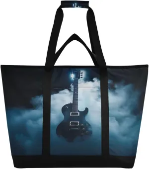 Watercolor Guitar Tote Bag for Women with Zipper Reusable Grocery Bags Foldable Insulated Cooler Bag Totes Shopping Bags Handbags for Groceries Work Picnic Travel Beach