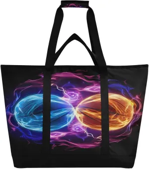 Watercolor Soccer Football Tote Bag for Women with Zipper Reusable Grocery Bags Foldable Insulated Cooler Bag Totes Shopping Bags Handbags for Groceries Picnic Travel Work Beach