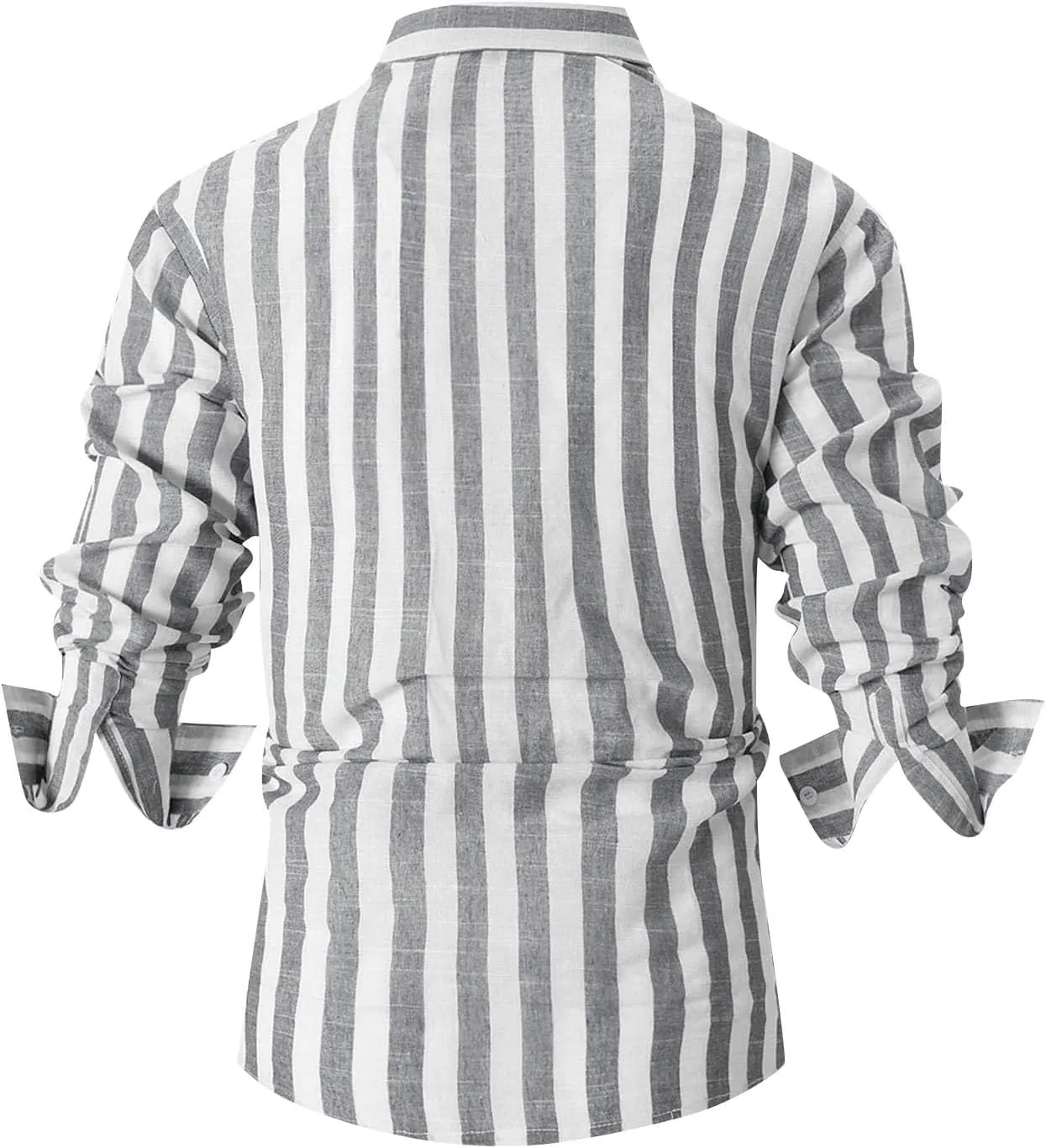 WENKOMG1 Cotton Linen Shirt for Men Striped Long Sleeve Lightweight Breathable Lapel Casual Button Down Holiday Shirt