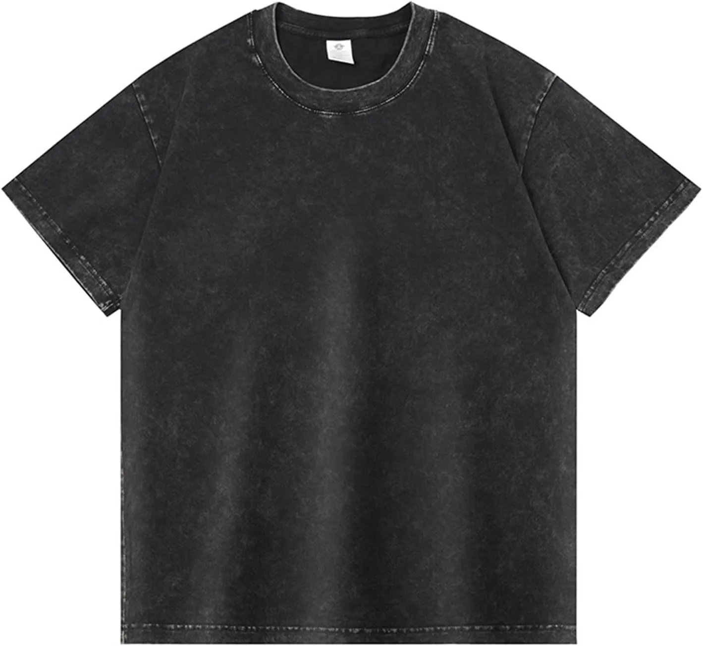 WENKOMG1 Cotton Shirt for Men Loose Fit Distressed Casual Half Sleeve T-Shirt Summer Retro Style Crewneck Pullover