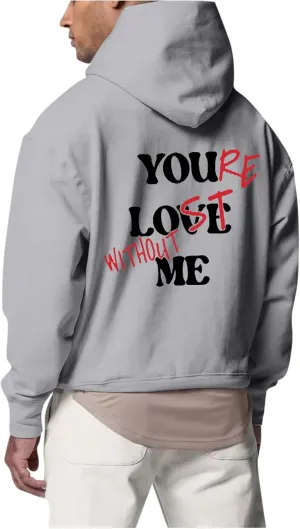 WENKOMG1 Hoodies for Men,Lost Without Me Printed Sweatshirt Casual Winter Fall Outerwear Trendy Unisex Hooded Pullover