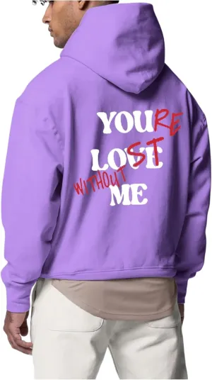 WENKOMG1 Hoodies for Men,Lost Without Me Printed Sweatshirt Casual Winter Fall Outerwear Trendy Unisex Hooded Pullover