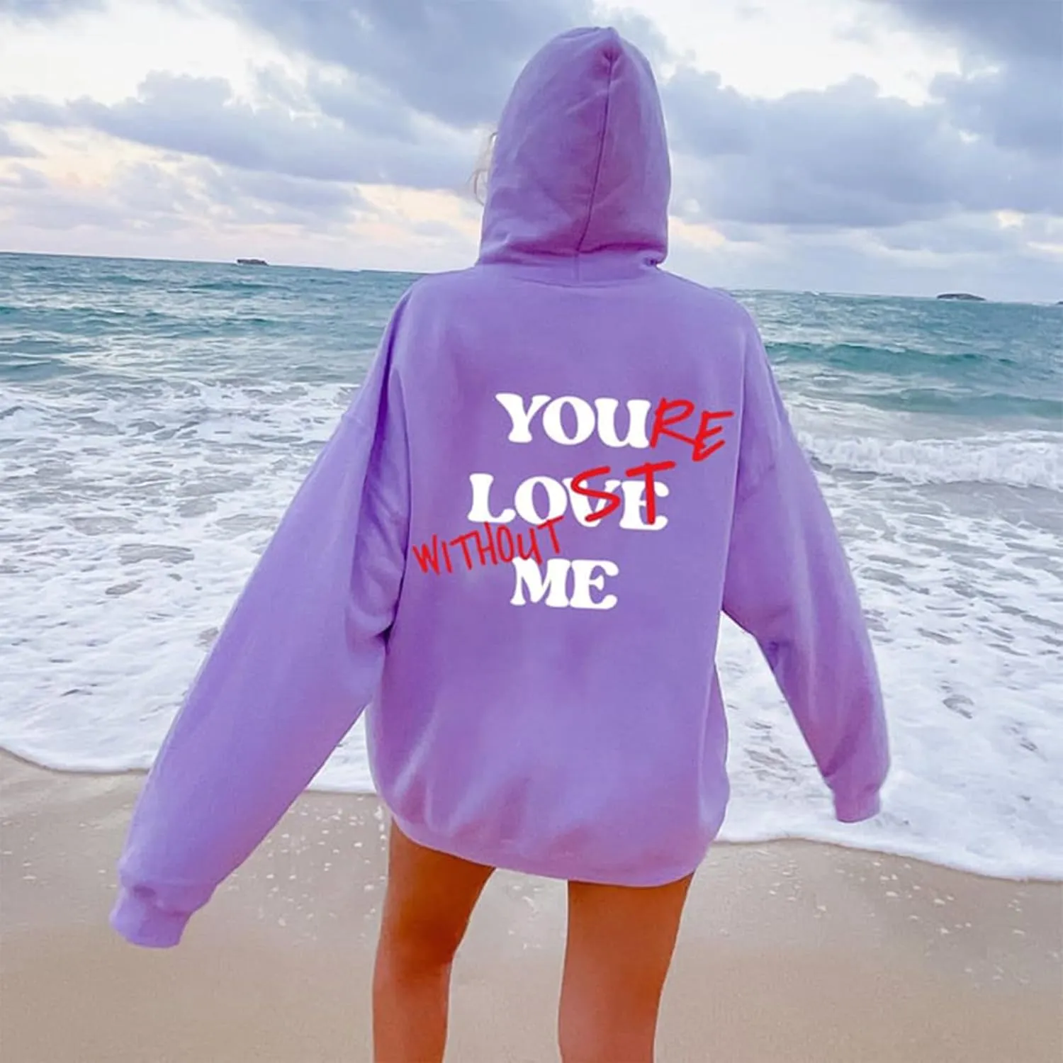 WENKOMG1 Hoodies for Men,Lost Without Me Printed Sweatshirt Casual Winter Fall Outerwear Trendy Unisex Hooded Pullover