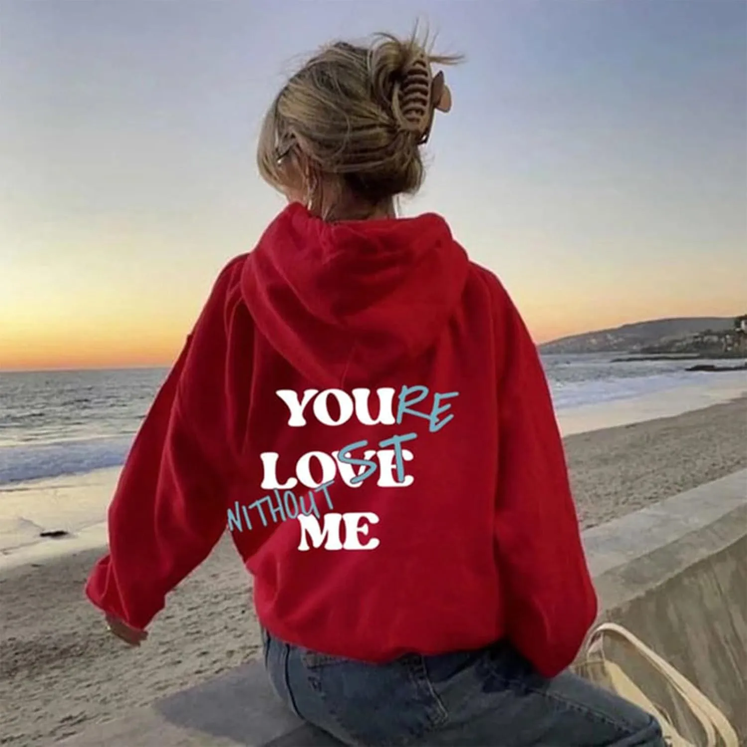WENKOMG1 Hoodies for Men,Lost Without Me Printed Sweatshirt Casual Winter Fall Outerwear Trendy Unisex Hooded Pullover