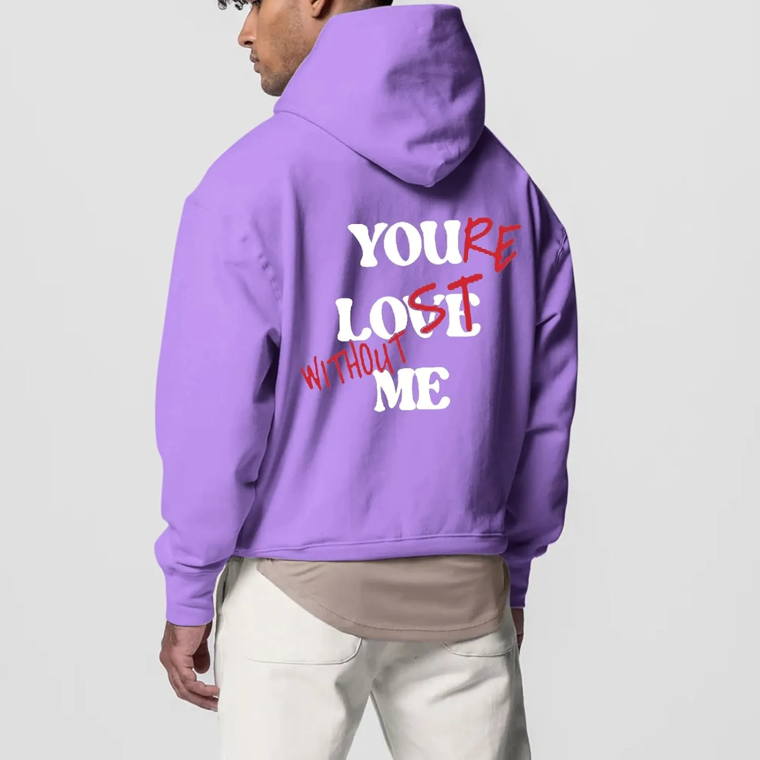 WENKOMG1 Hoodies for Men,Lost Without Me Printed Sweatshirt Casual Winter Fall Outerwear Trendy Unisex Hooded Pullover