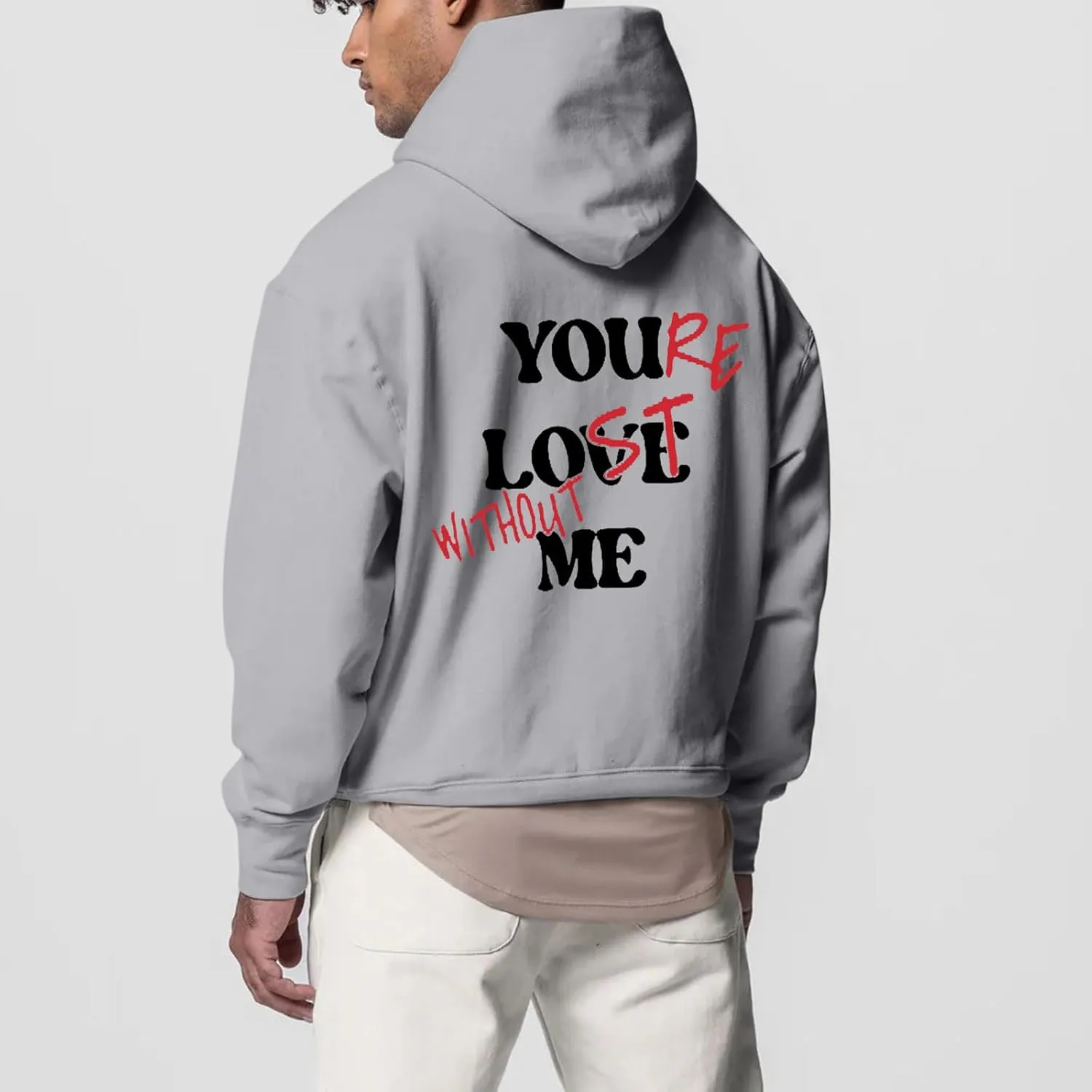 WENKOMG1 Hoodies for Men,Lost Without Me Printed Sweatshirt Casual Winter Fall Outerwear Trendy Unisex Hooded Pullover
