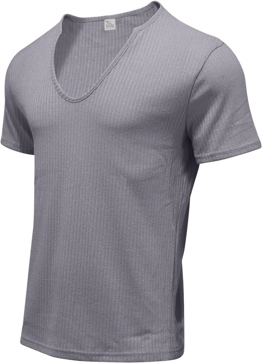 WENKOMG1 Mens Deep V Neck Shirt Ribbed Casual Short Sleeve Stretchy Shirt Invisible T-Shirt Low Cut Muscle Tees