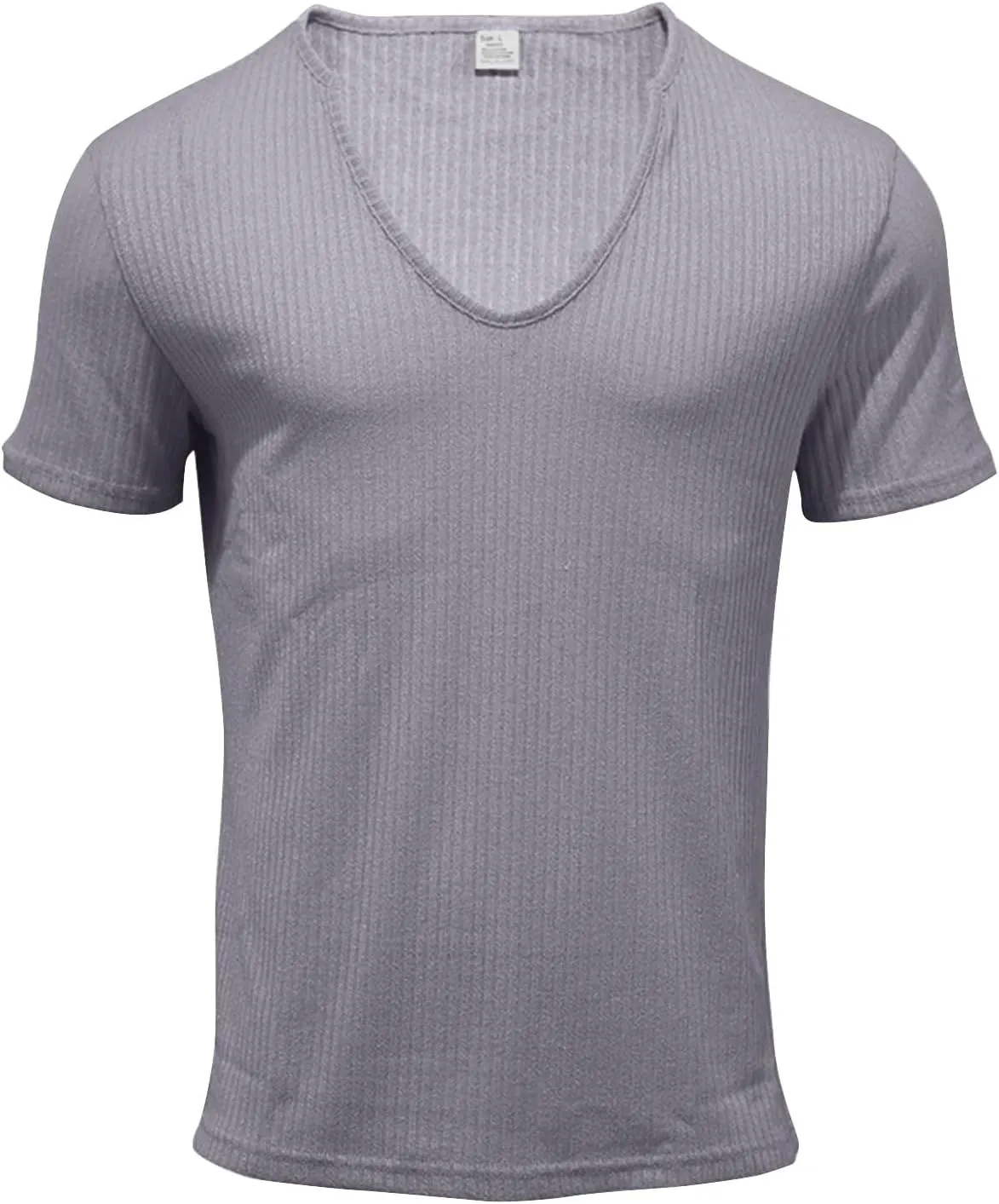WENKOMG1 Mens Deep V Neck Shirt Ribbed Casual Short Sleeve Stretchy Shirt Invisible T-Shirt Low Cut Muscle Tees
