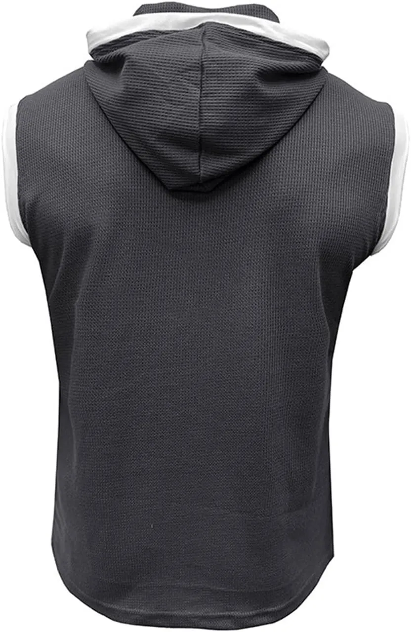 WENKOMG1 Mens Henley Tank Tops Solid Sleeveless Workout Hoodie Shirt Summer V Neck Button Down Active Hooded Gym Tees
