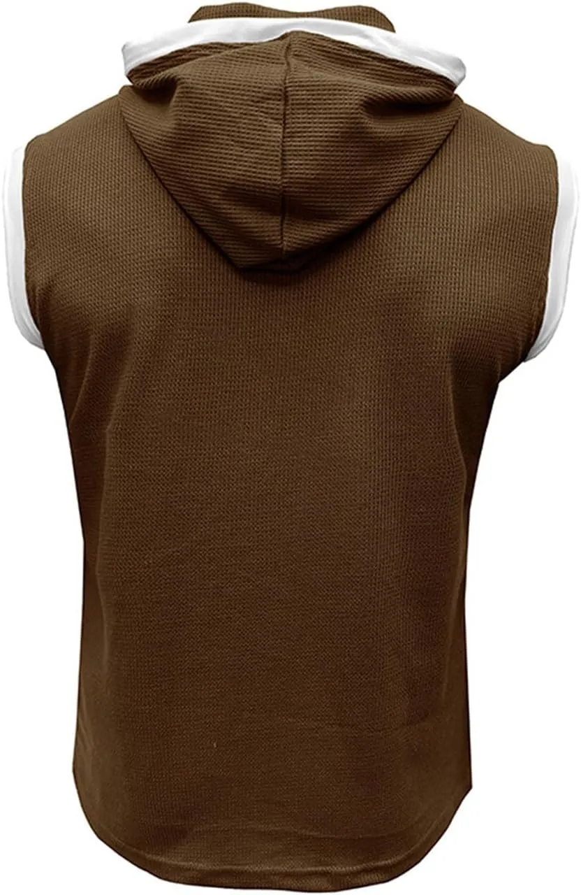 WENKOMG1 Mens Henley Tank Tops Solid Sleeveless Workout Hoodie Shirt Summer V Neck Button Down Active Hooded Gym Tees