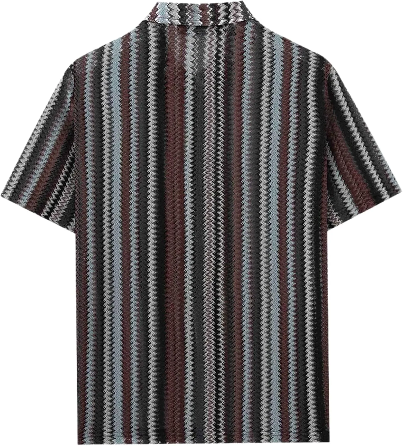 WENKOMG1 Mens Striped Shirt Retro Style Short Sleeve Button Down Shirt Lapel Knitted Summer Fashion Streetwear