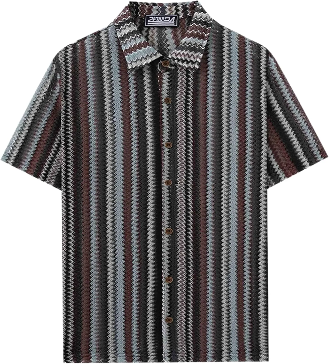WENKOMG1 Mens Striped Shirt Retro Style Short Sleeve Button Down Shirt Lapel Knitted Summer Fashion Streetwear