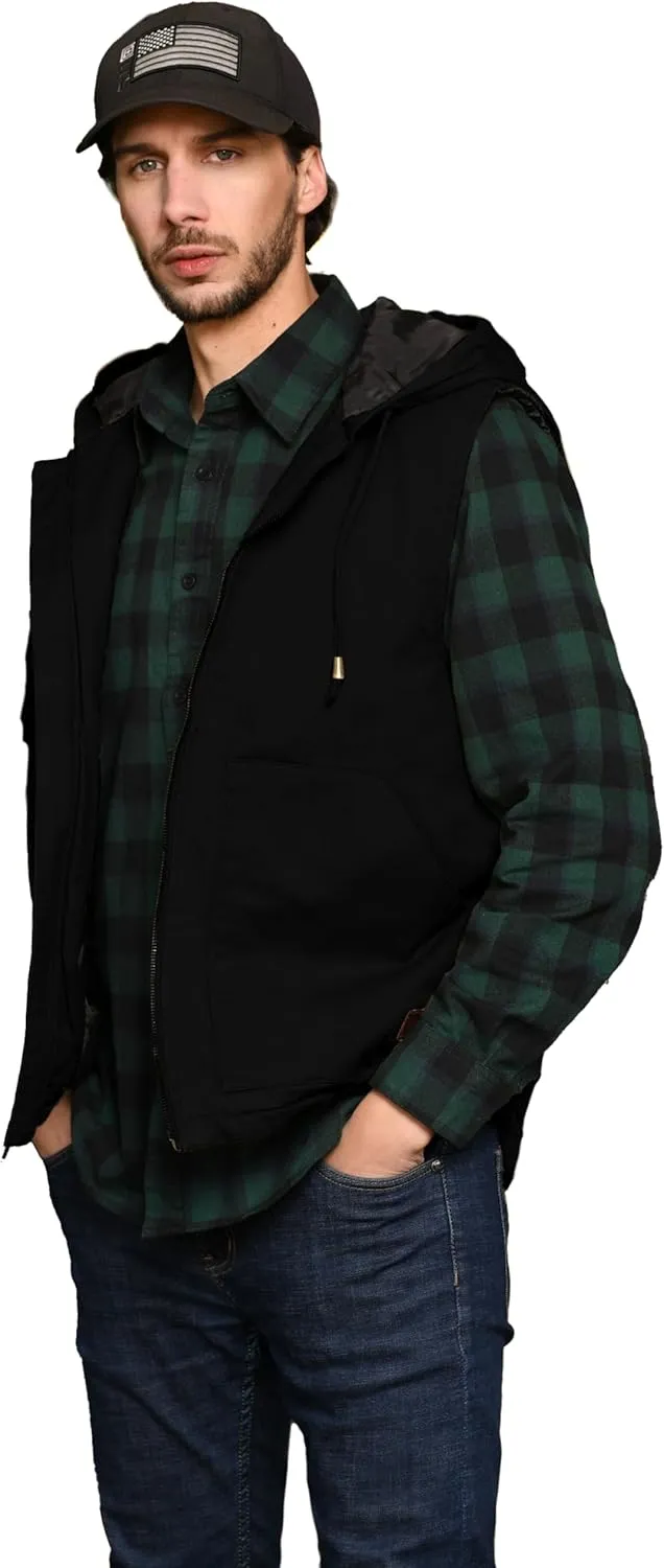 WenVen Men's Quilted Lined Multi Pockets Casual Vest with Hood