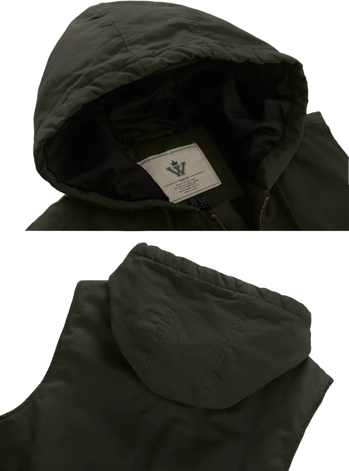WenVen Men's Quilted Lined Multi Pockets Casual Vest with Hood
