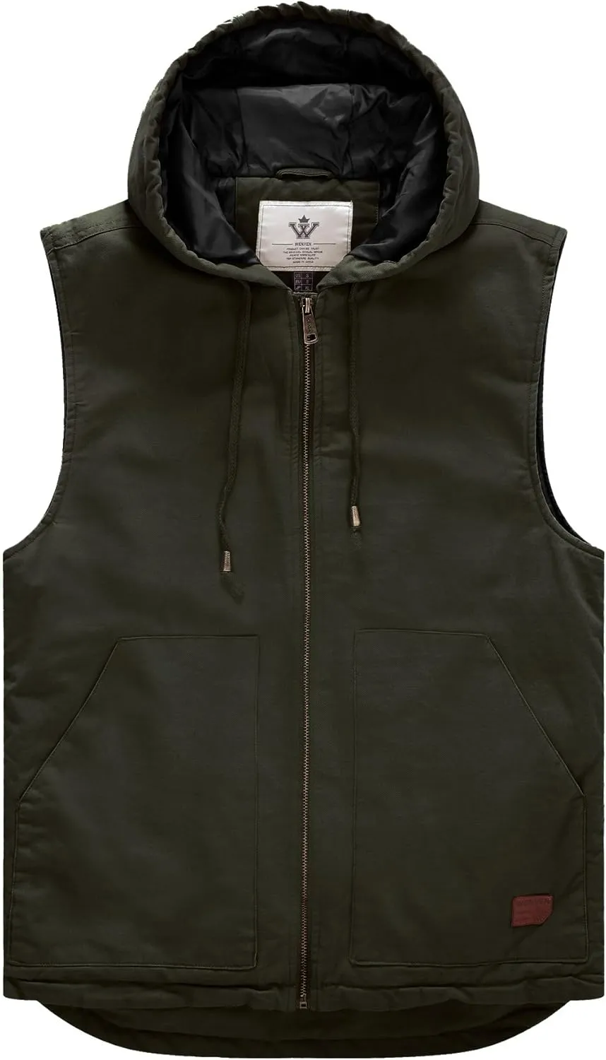 WenVen Men's Quilted Lined Multi Pockets Casual Vest with Hood