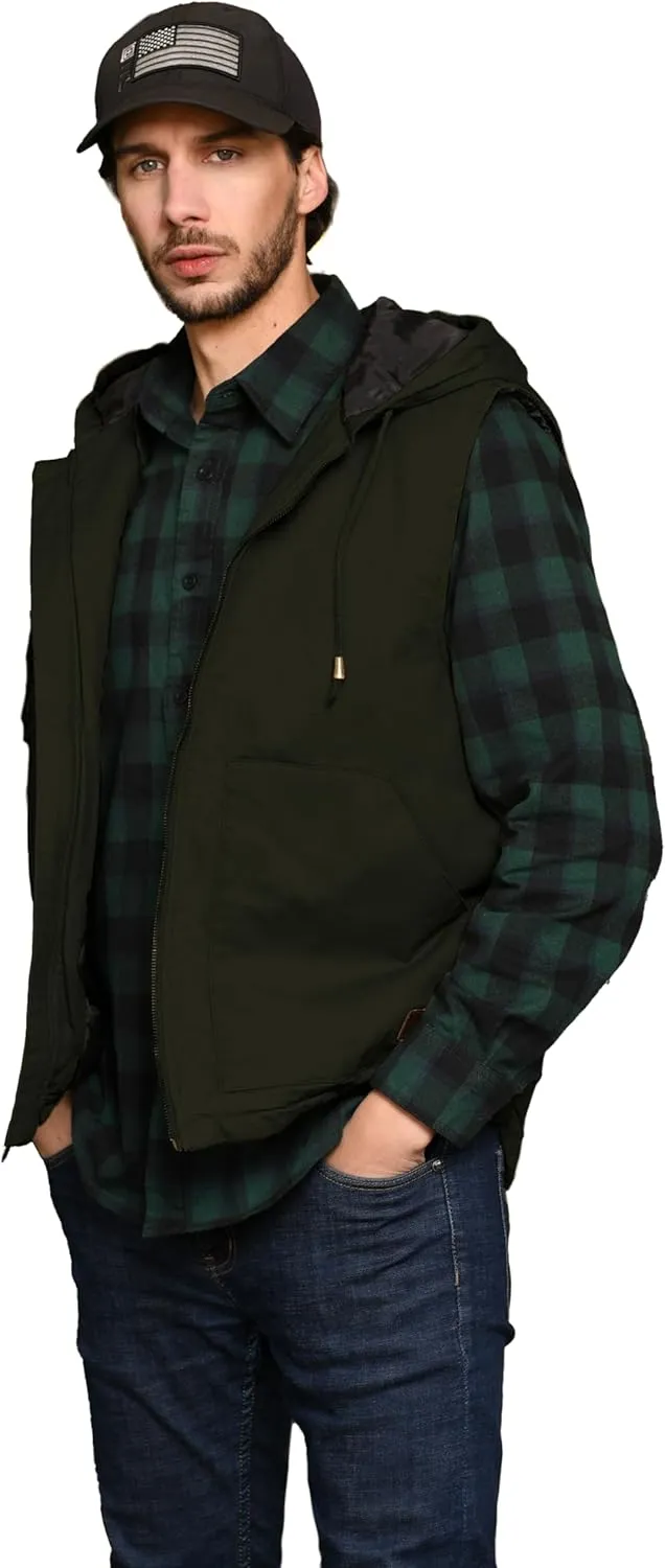 WenVen Men's Quilted Lined Multi Pockets Casual Vest with Hood