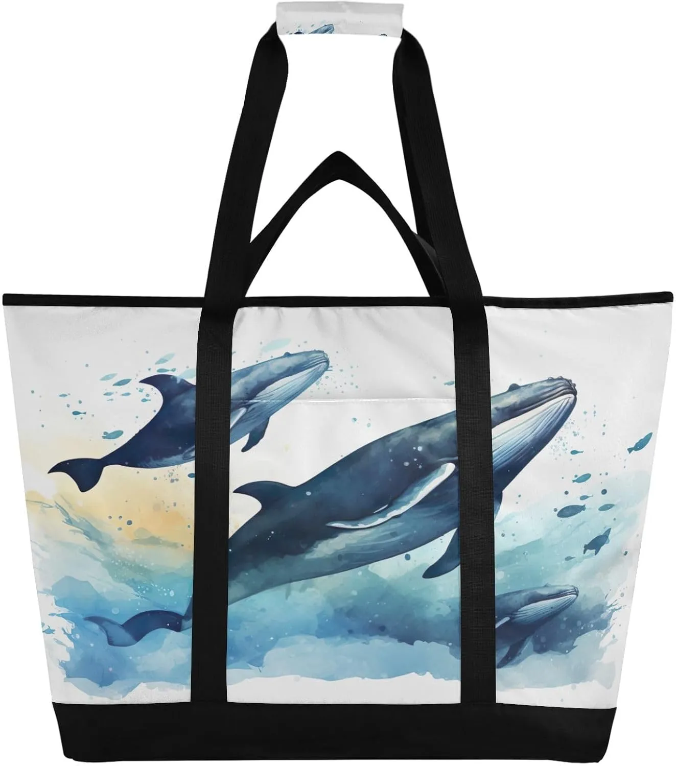 Whales Tote Bag for Women with Zipper Reusable Grocery Bags Foldable Insulated Cooler Bag Handbags Shopping Bags Totes for Groceries Travel Picnic Beach Work