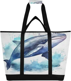 Whales Tote Bag for Women with Zipper Reusable Grocery Bags Foldable Insulated Cooler Bag Handbags Shopping Bags Totes for Groceries Travel Picnic Work Beach