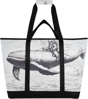 Whales Tote Bag for Women with Zipper Reusable Grocery Bags Foldable Insulated Cooler Bag Shopping Bags Handbags Totes for Groceries Travel Beach Picnic Work