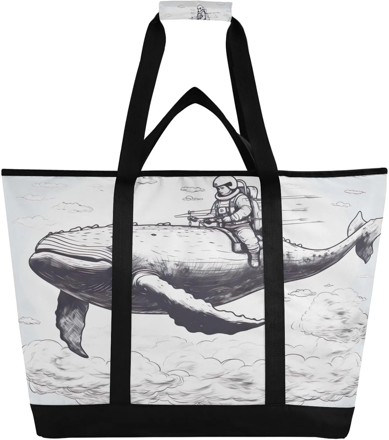 Whales Tote Bag for Women with Zipper Reusable Grocery Bags Foldable Insulated Cooler Bag Shopping Bags Handbags Totes for Groceries Travel Beach Picnic Work