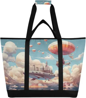 Whales Tote Bag for Women with Zipper Reusable Grocery Bags Foldable Insulated Cooler Bag Shopping Bags Totes Handbags for Groceries Picnic Beach Travel Work